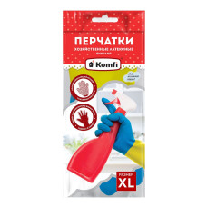 Перчатки хозяйственные латексные БИКОЛОР, XL, синий+ желтый, 2 шт/уп., Komfi